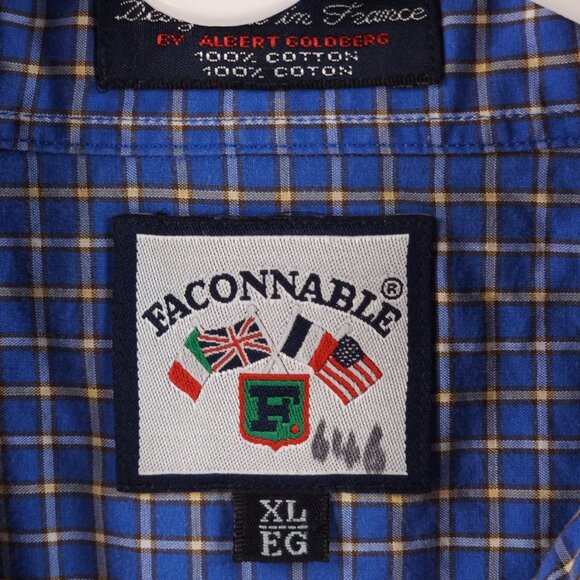 Faconnable Button-Down Cotton Check Blue XL Shirt Mens Pocket Long Sleeve Adult - Picture 6 of 13